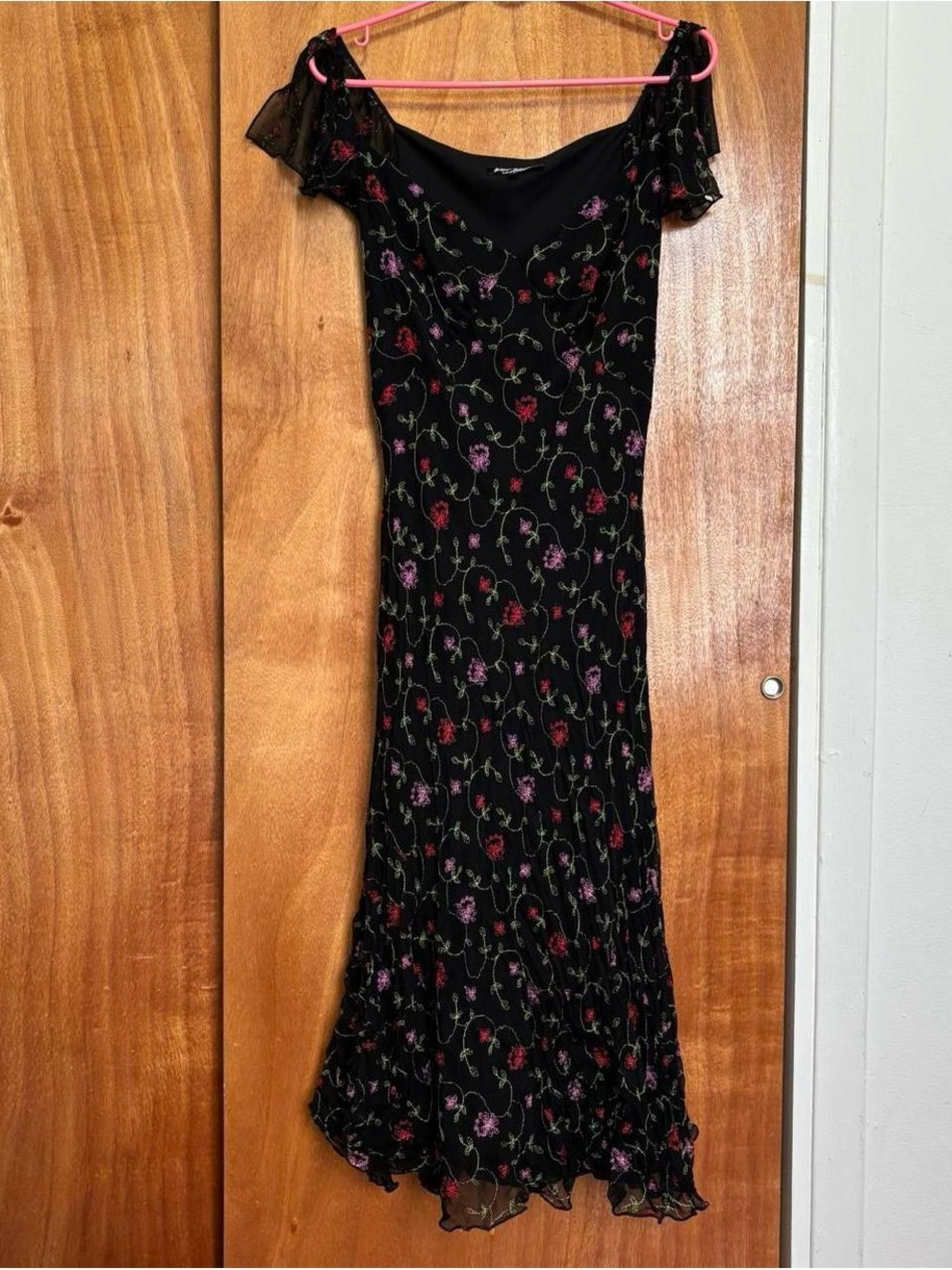 Vintage Betsey Johnson silk floral embroidered dress